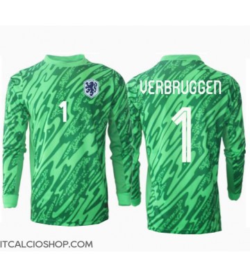 Olanda Bart Verbruggen #1 Portiere Prima Maglia Europei 2024 Manica Lunga